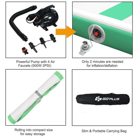 10 Feet Inflatable Gymnastics Tumbling Mat with Pump-Green