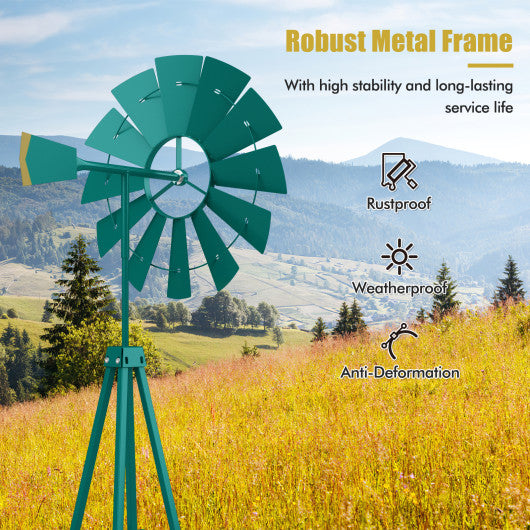 8 Feet Windmill Metal Ornamental Wind Wheel Weather Resistant-Green
