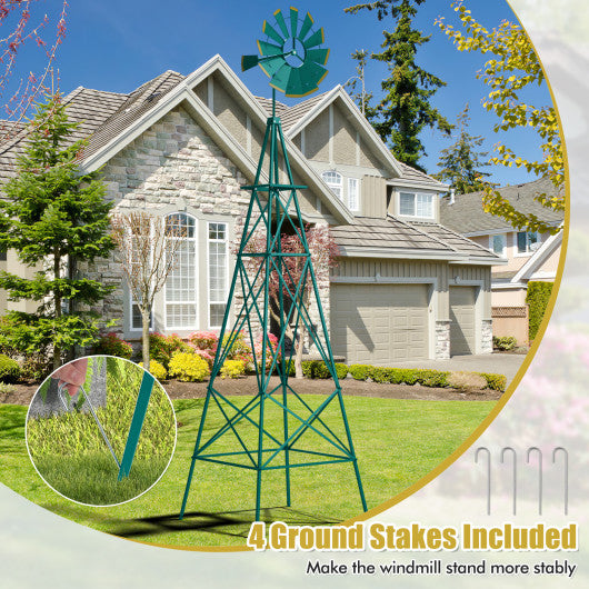 8 Feet Windmill Metal Ornamental Wind Wheel Weather Resistant-Green