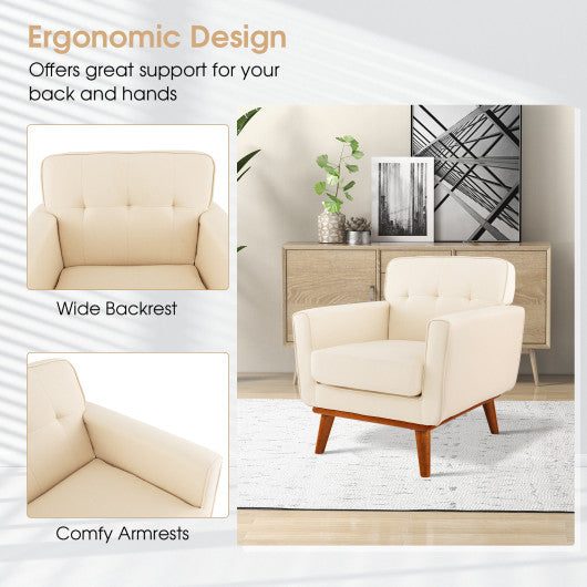 Modern Accent Chair Upholstered Linen Fabric Armchair with Removable Padded Seat Cushion-Beige