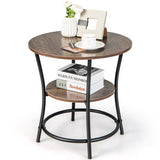 2-Tier Round End Table with Open Storage Shelf and Sturdy Metal Frame-Natural