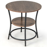 2-Tier Round End Table with Open Storage Shelf and Sturdy Metal Frame-Natural