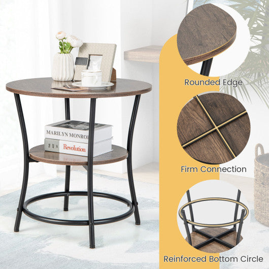 2-Tier Round End Table with Open Storage Shelf and Sturdy Metal Frame-Natural