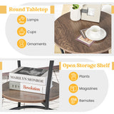 2-Tier Round End Table with Open Storage Shelf and Sturdy Metal Frame-Natural