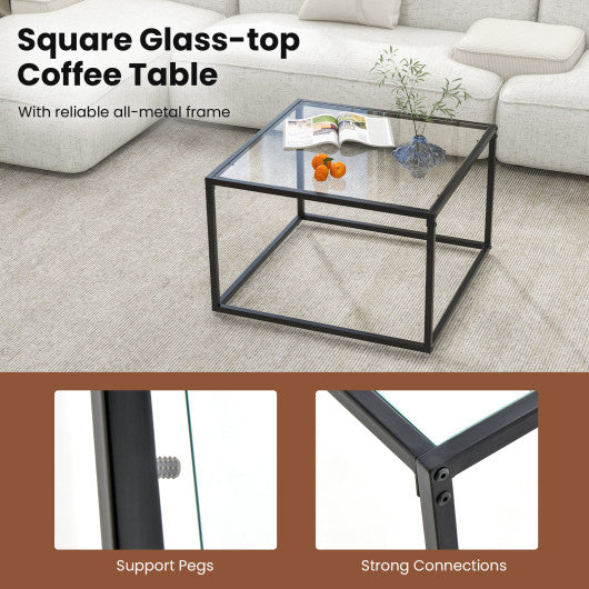 27.5 Inch Home Square Tea Table with Heavy-duty Metal Frame-Black