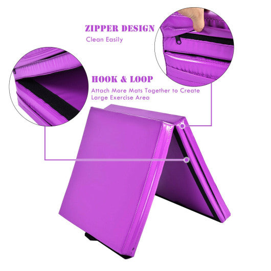 6 x 2 Feet Folding Gymnastic Mat with Carrying Handles for Yoga-Purple