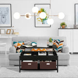 Lift Top Coffee Table Central Table with Drawers and Hidden Compartment for Living Room-Black